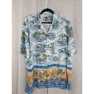 Ocean Current Genuine Vintage Original Hawaiian Shirt Large Island Palm Ocean